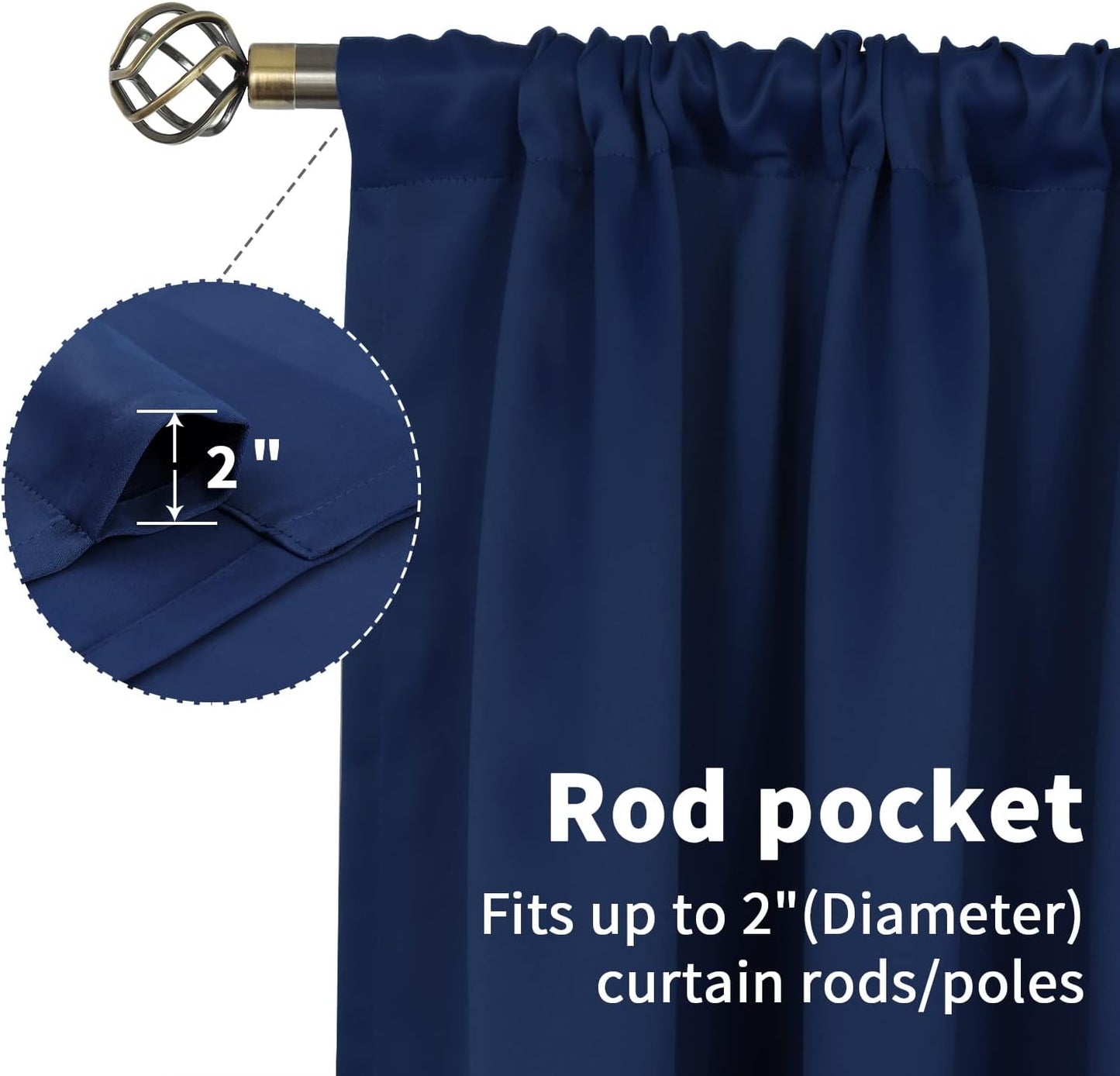 BGment Navy Blue Blackout Curtains for Short Window 34 x 45 Inch - Short Thermal Insulated Drapes with Rod Pocket Small Blinds for Kitchen Rv Camper Bathroom Window, 2 Panels