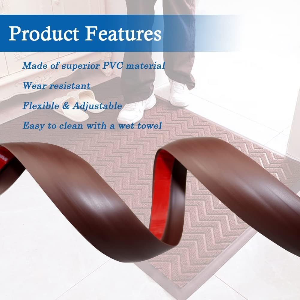 Floor Transition Strip Self Adhesive Carpet & Flooring Transitions Edging Trim Strip PVC Threshold Transitions Suitable for Threshold Height Less Than 5mm (3.3Ft, Black Walnut)