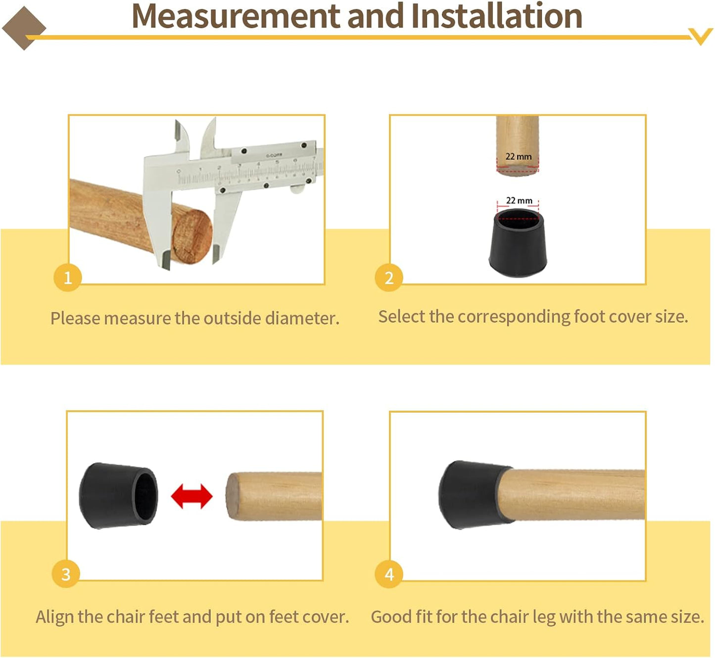 Flyshop Furniture Table Covers Non-Slip Rubber Leg Tips Caps Chair Leg Floor Protectors, Round, Black, 4PCS, Size 10 mm, 3/8"