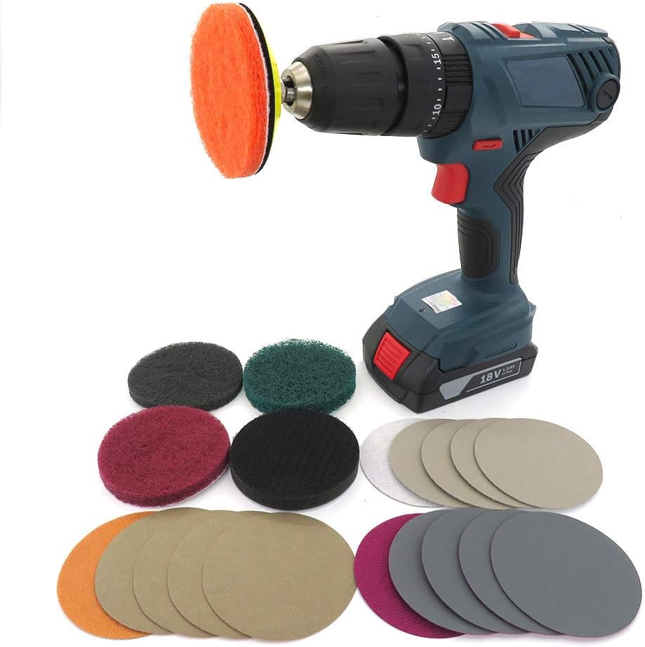 VIBRATITE Headlight Restoration kit for Electric Drill Based Car Lights DIY Polishing kit with 3 Inch Sanding Backing Pad, Mop, Drill Adapter, Sponge Buffer Pad, 21PCS
