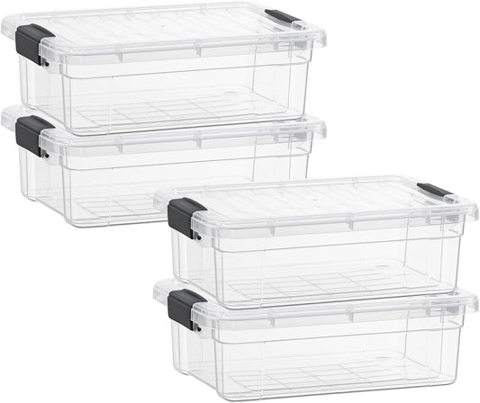 Superio Clear Storage Boxes with Lids, 1.27 Quart Plastic Container Bins for Organizing, Stackable Crates, BPA Free, Non Toxic, Odor Free, Organizers for Home, Office and Dorm, 4 Pack