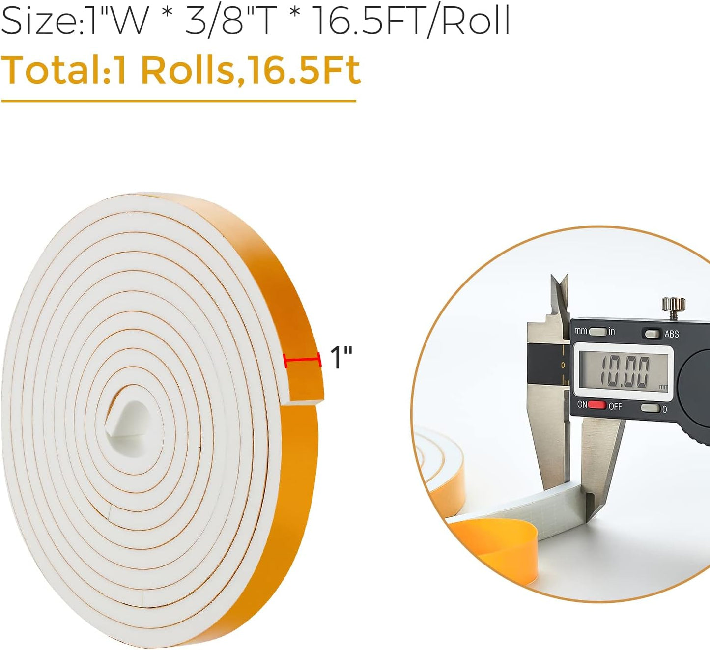 16.5 Feet Weather Stripping Door Seal, 1" Wide X 3/8" Thick Door Seal Strip High Density Foam Tape Adhesive Strip for Door Soundproofing,Window Insulation (1" x 3/8" x 16.5FT,White)