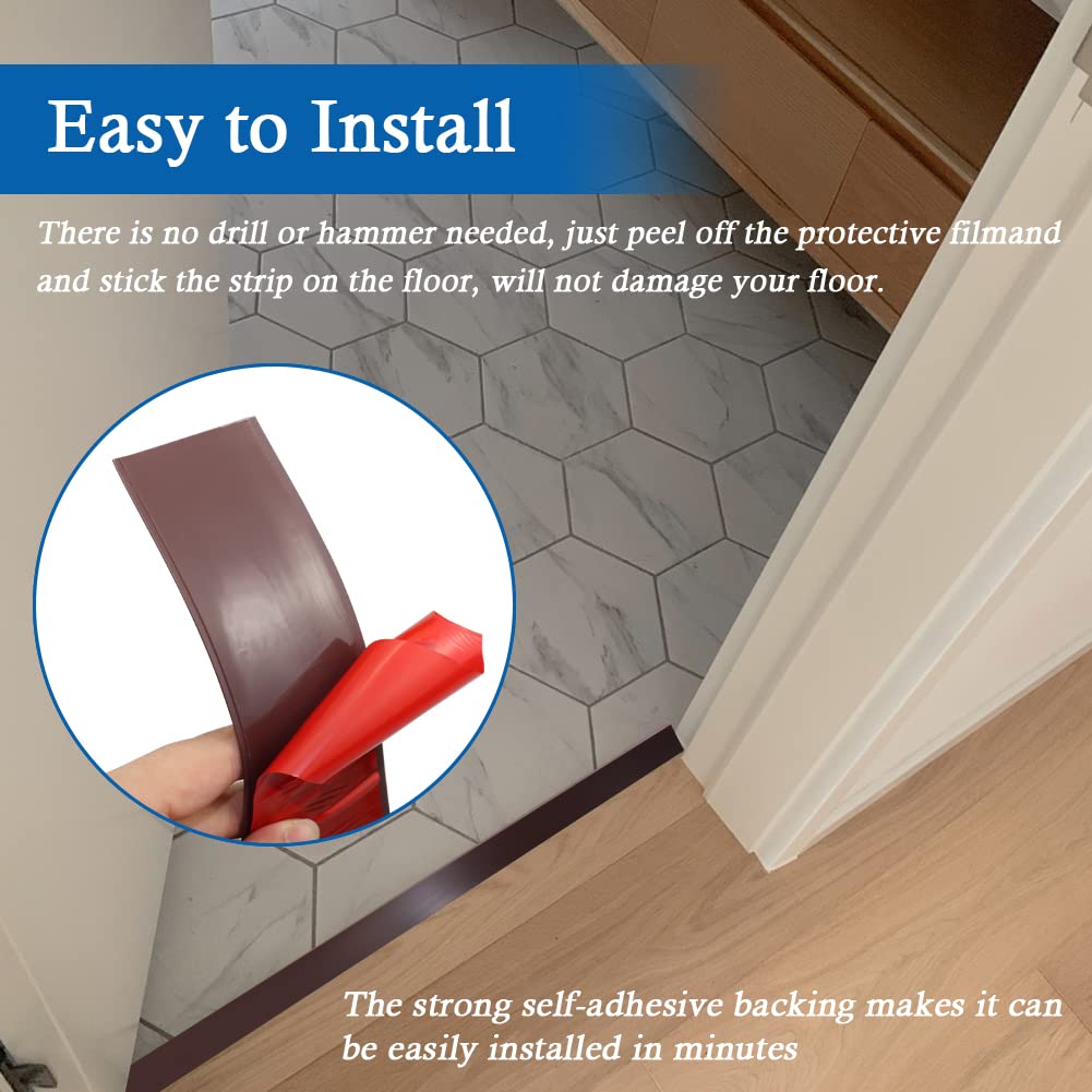 Floor Transition Strip Self Adhesive Floor Cover Strips Laminate 1.57" Wide Vinyl Flat Divider Transitions (4cm, 10Ft, Brown)