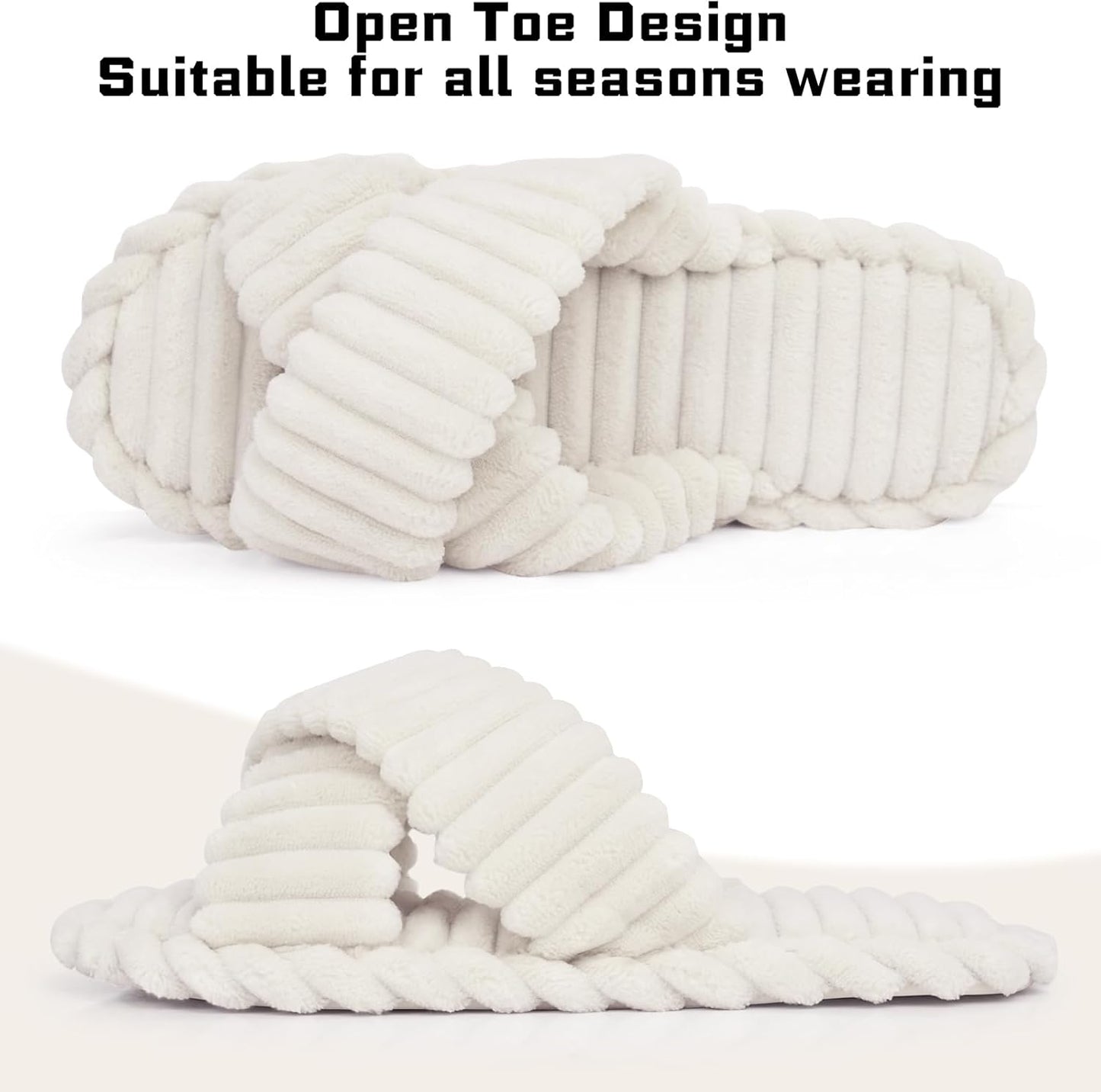 ZOORON Women's Cozy Slippers Crossbands & Durable Foam - Soft Plush Lined Non-Slip Indoor Outdoor Open Toe Shoes Trendy Gift