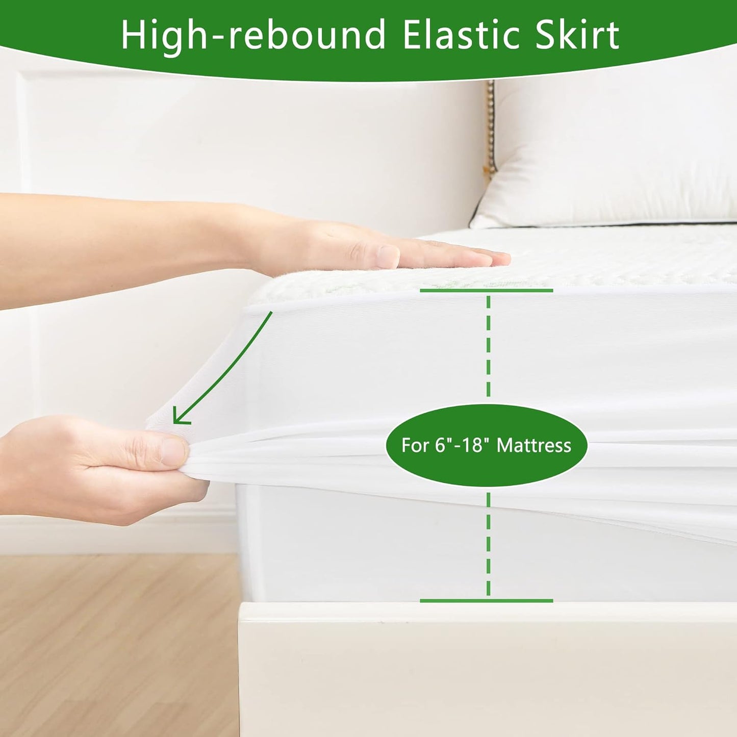 GOONIK Queen Mattress Protector, Breathable Bamboo Viscose Waterproof Queen Size Mattress Pad Cover with 6-18 inches Deep Pocket