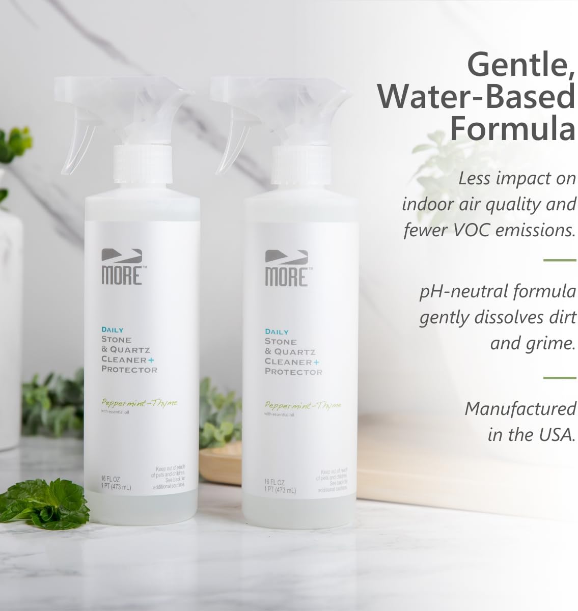 MORE Stone & Quartz Cleaner + Protector - Water Based Formula for Natural Stone and Quartz Surfaces (Pint 16 oz - Twin Pack)