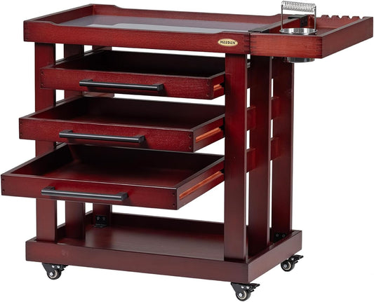 MEEDEN Art Supply Storage Cart, 5 Tier Solid Beech Wood Utility Rolling Cart with 3 Drawers, Craft Orgnizer on 4 Wheels