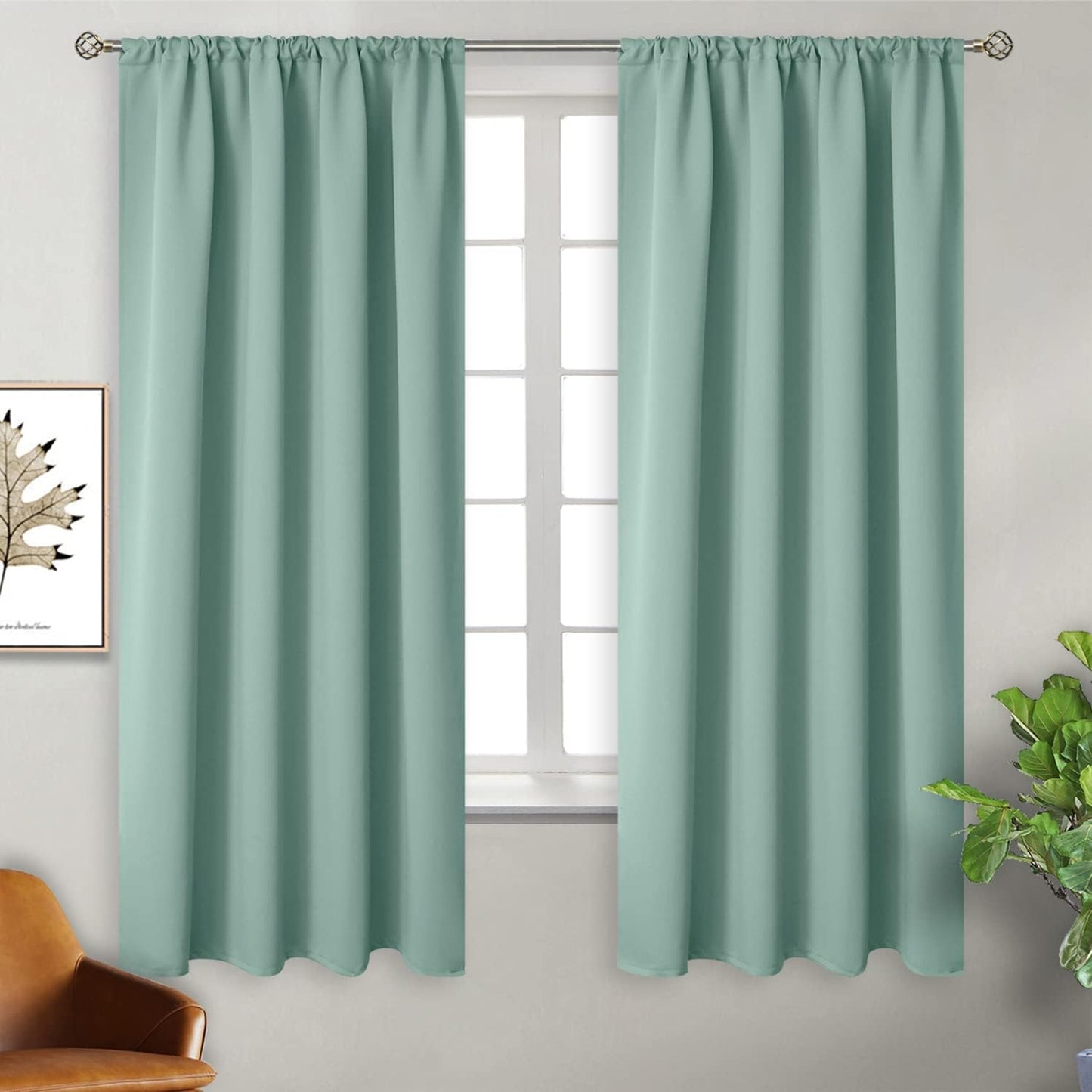 BGment Light Sage Blackout Curtains for Bedroom 63 Inches Long - Rod Pocket Thermal Insulated Room Darkening Drapes for Living Room Office Privacy Decorative, 52 x 63 Inch, 2 Panels