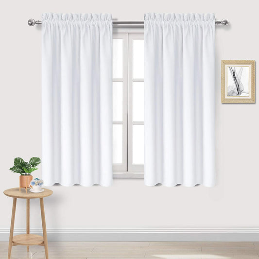 DWCN White Curtains for Living Room Thermal Insulated, 50% Light Blocking Curtains for Bedroom, Dining Room Window, W 38x L 54 Inch, Set of 2 Rod Pocket Curtain Panels