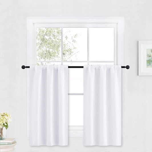 RYB HOME Half Window Curtains - 50% Light Block Privacy Curtains Thermal Insulated Drapes for Kitchen Cafe Kids Nursery Bedroom Living Room, W 29 x L 36 Each, Pure White, 2 Panels(Adult)