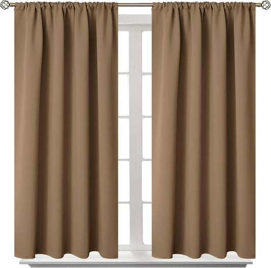 BGment Taupe Blackout Curtains 54 Inches Length - Thermal Insulated Rod Pocket Short Room Darkening Curtain for Bedroom Kitchen, 42 x 54 Inch, 2 Panels