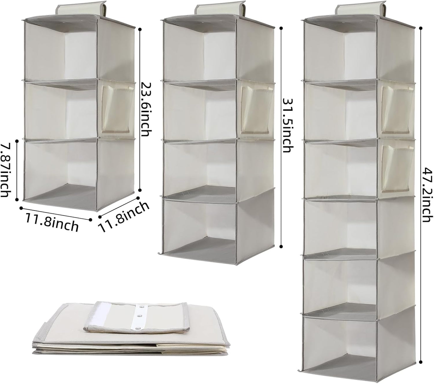 2 Packs Hanging Closet Organizer Storage, 4-Shelf Hanging Shelves for Closet, Closet Clothes Organizer and Storage with Side Pocket, Beige