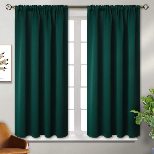 BGment Short Blackout Curtains for Bedroom Window 45 Inch Length - Emerald Green Thermal Insulated Drapes Room Darkening with Rod Pocket for Cafe Bathroom Ktichen, 42 x 45 Inch, 2 Panels