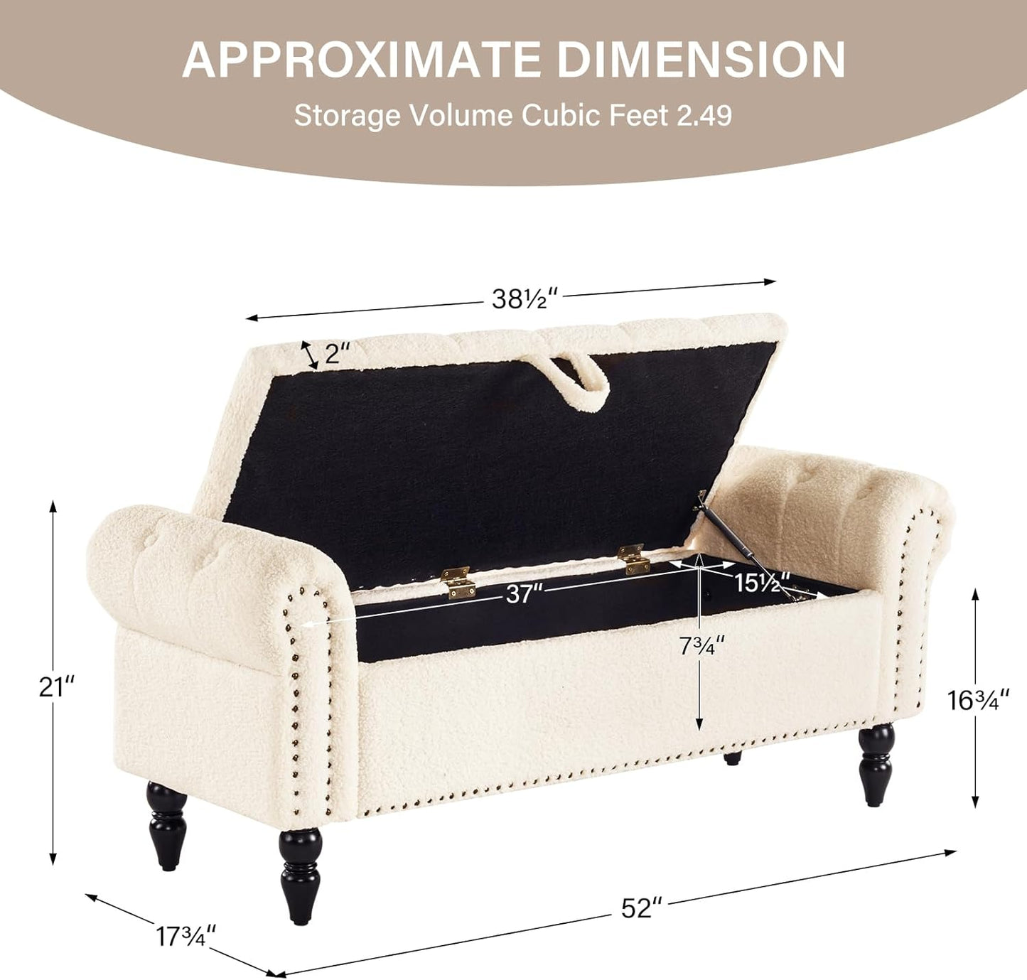 Furnimart Storage Ottoman Bench for Queen Size Bed, Faux Fur Upholstered Storage Bench Accent Bench with Rolled Arms for Bedroom,Living Room, Entryway, 2.5Cubic Feet