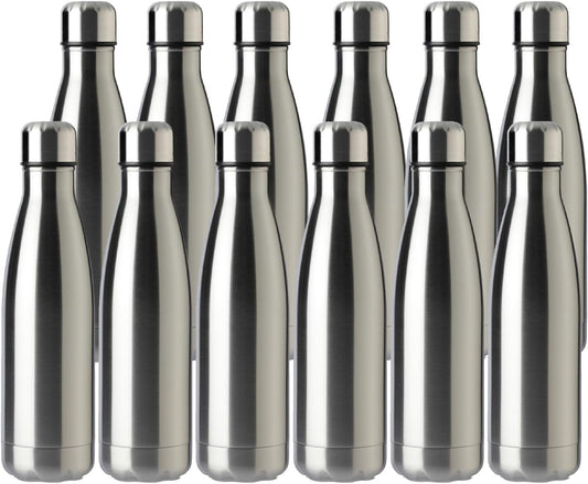 MEWAY 17oz Sport Water Bottle 12 Pack Vacuum Insulated Stainless Steel Leak-Proof Double Wall Cola Shape Water Bottle,Keep Drinks Hot & Cold (Silver,12 Pack)