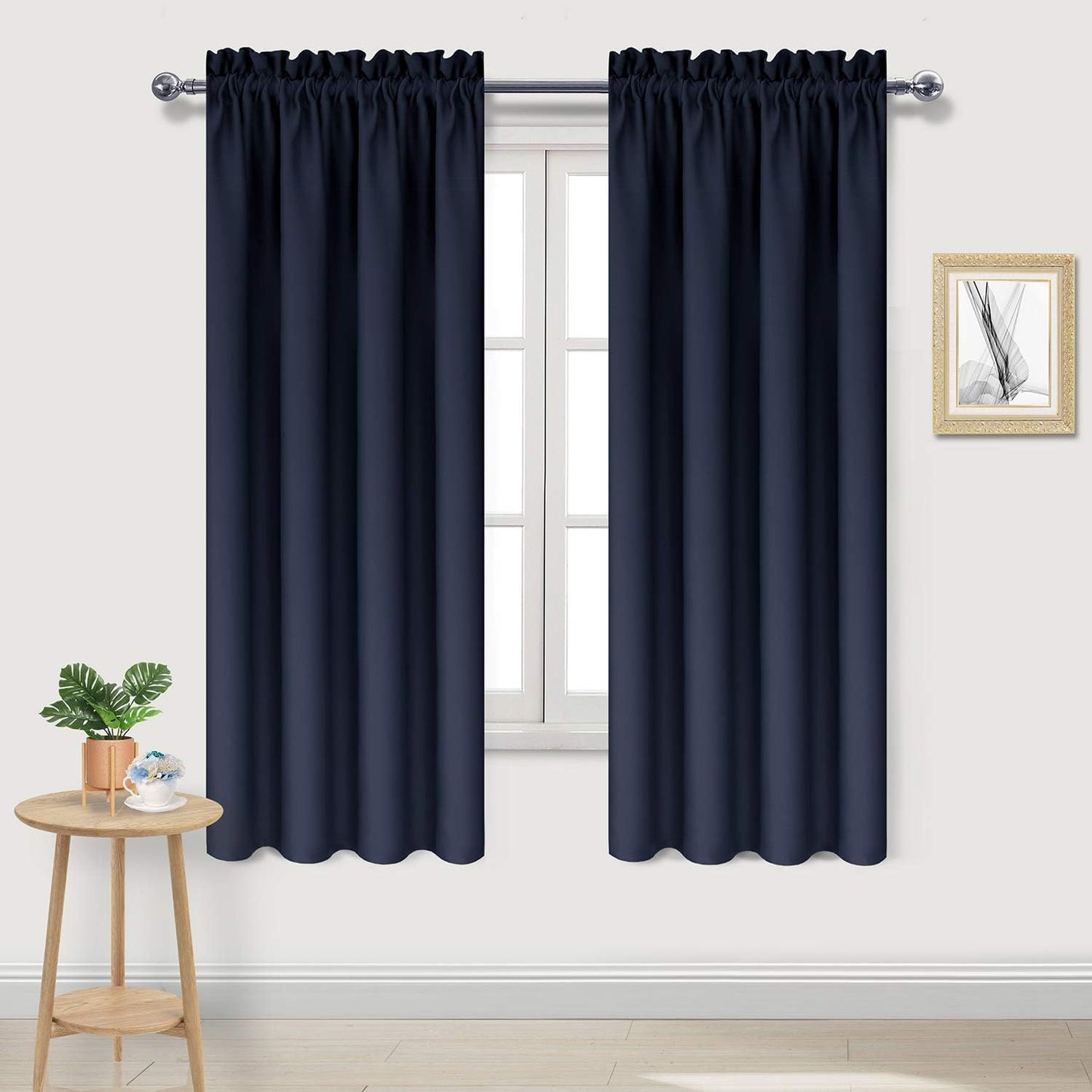 DWCN Navy Room Darkening Blackout Curtains - Thermal Insulated Privacy Energy Saving Window Curtain Drapes 38 x 63 inch Length, Set of 2 Bedroom Living Room Curtains