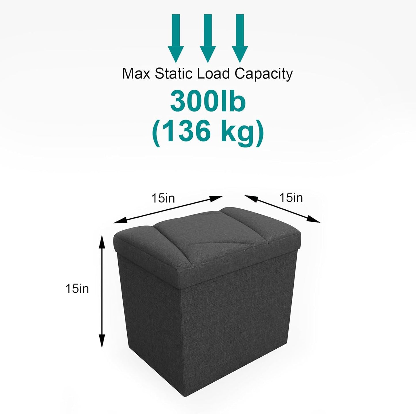 Folding Storage Ottoman Bench, 15 Inches End of Bed Bench, Folding Ottoman Storage for Bedroom, Entryway and Living Room, 15"x15"x15",Dark Gray