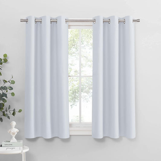 PONY DANCE Room Darkening Curtains - Ring Top Blackout Curtain Panels for Bedroom Window Treatment Drapes Home Decoration Energy Saving for Hotel, 42 x 45 inch, Greyish White, Double Panels