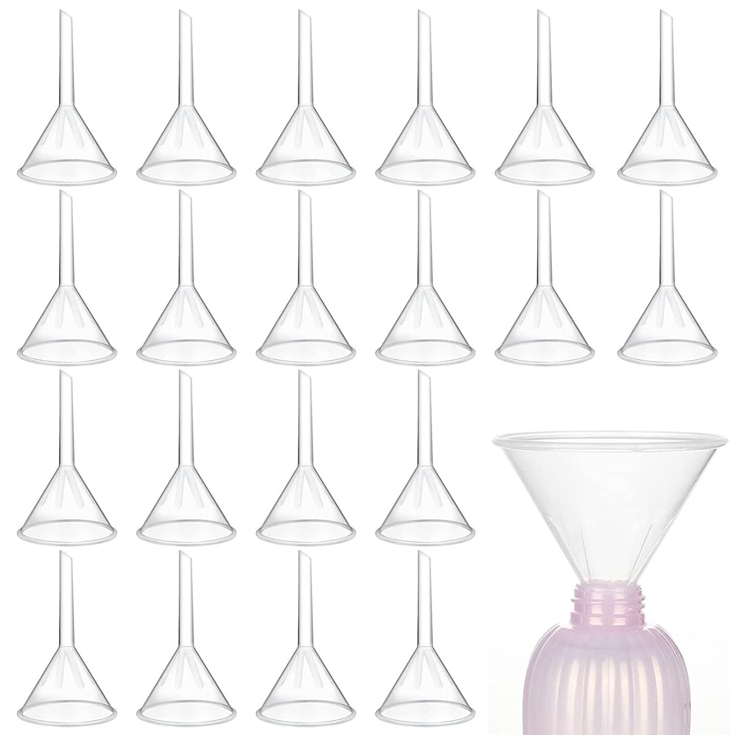LANIAKEA 20PCS Plastic Funnel Set, 3" Plastic Funnel, Clear Funnels for Filling Bottles, Lab, Water Bottle,Capsule,Oils, Perfume, Liquid