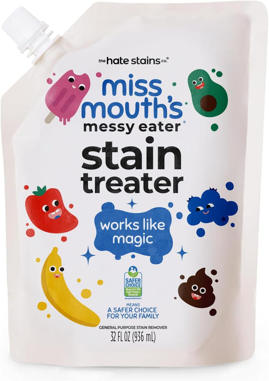 Miss Mouth's Messy Eater Stain Treater - 32oz Refill - Newborn & Baby Essentials - No Dry Cleaning Food, Grease, Coffee Off Laundry, Underwear, Fabric