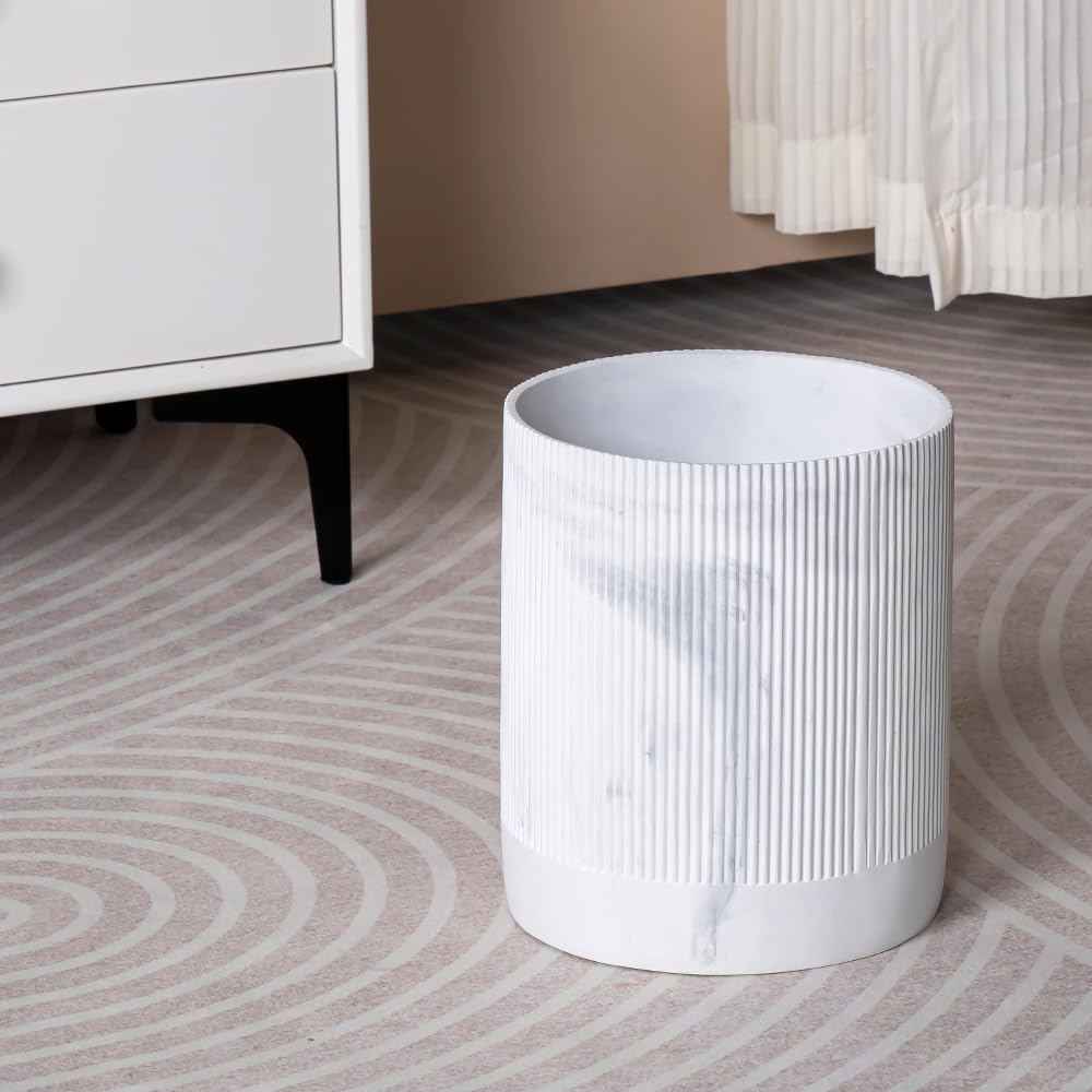 Polytree White Marble Stripe Wastebasket,Round Bathroom Trash Can 2.5 Gallon(9 Liter) Small Kitchen Garbage Can,Living Room Bedroom Trash Can, Decor Wastebasket for Home Office Marble Stripe