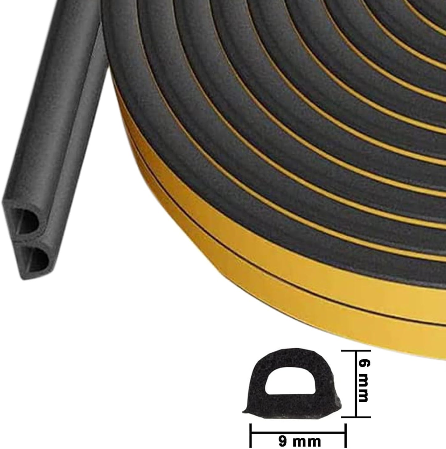 Weather Stripping Seal Strip Tape, Doors Windows Frame Self Adhesive D Type Foam Sealing Tape, 32.8Ft Rubber Soundproof Insulation Cell Foam Stripping, Black