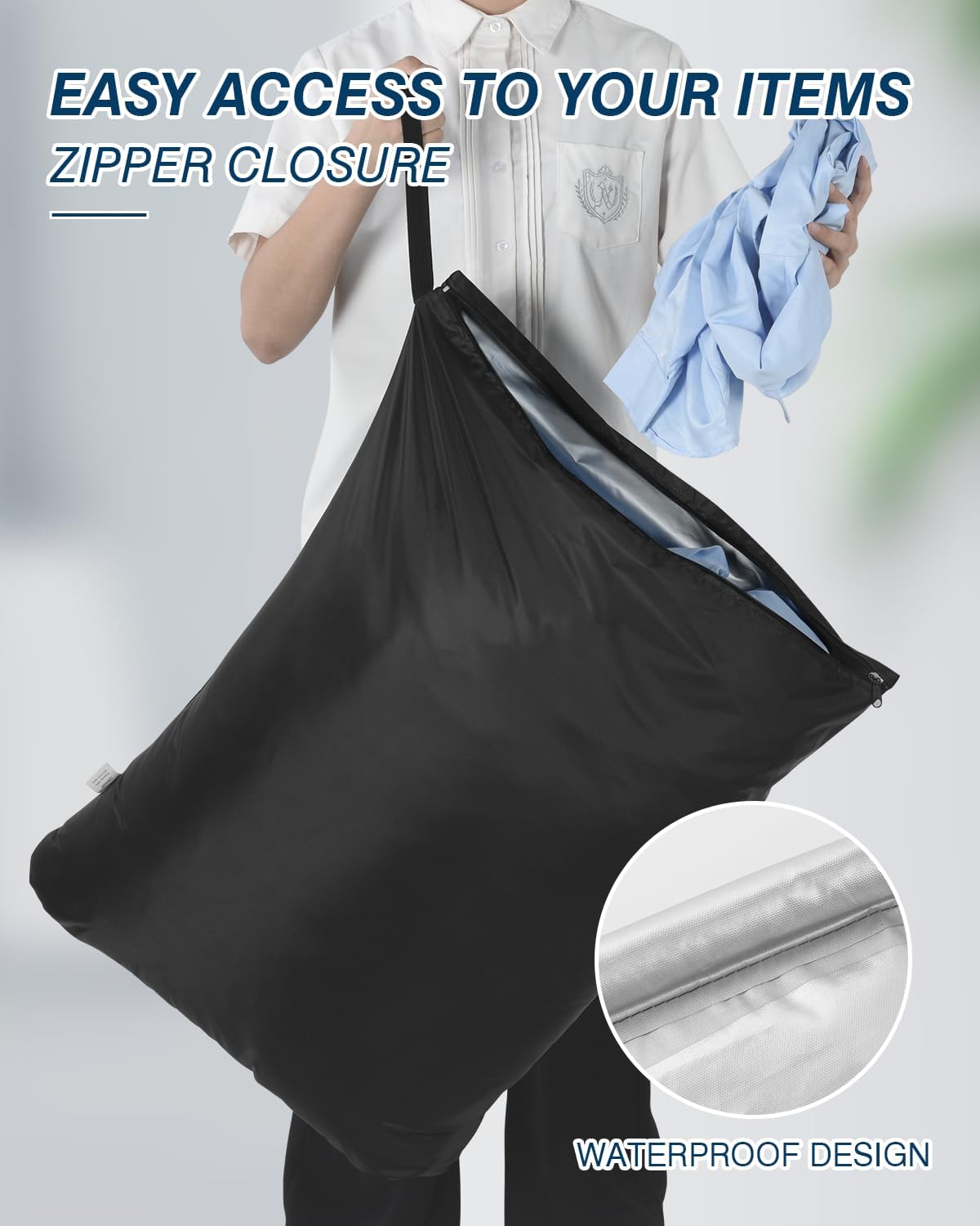 OTraki 2Pcs Large Laundry Bags 24x32 inch Wet Dry Bag Reusable Waterproof bag with Zipper Wet Clothes Blanket/Bedding/Coat/Sweater Organize Machine Washable for Home Travel Hotel Camping, Black