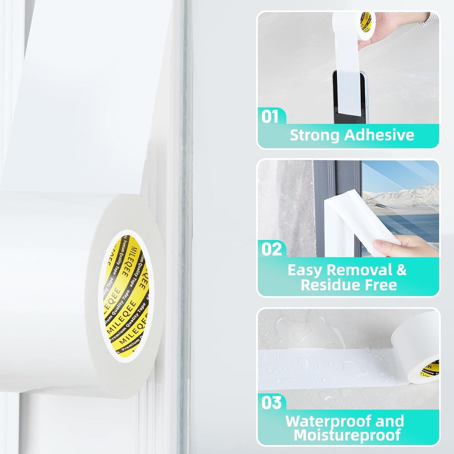 Window Weather Stripping Door Seal Tape White, 2in x 66FT, Automotive Weatherstrip Adhesive Seal Strip for Car Auto Trunk, Weatherproof Gap Sealing Sealer Draft Blocker, Easy Removal