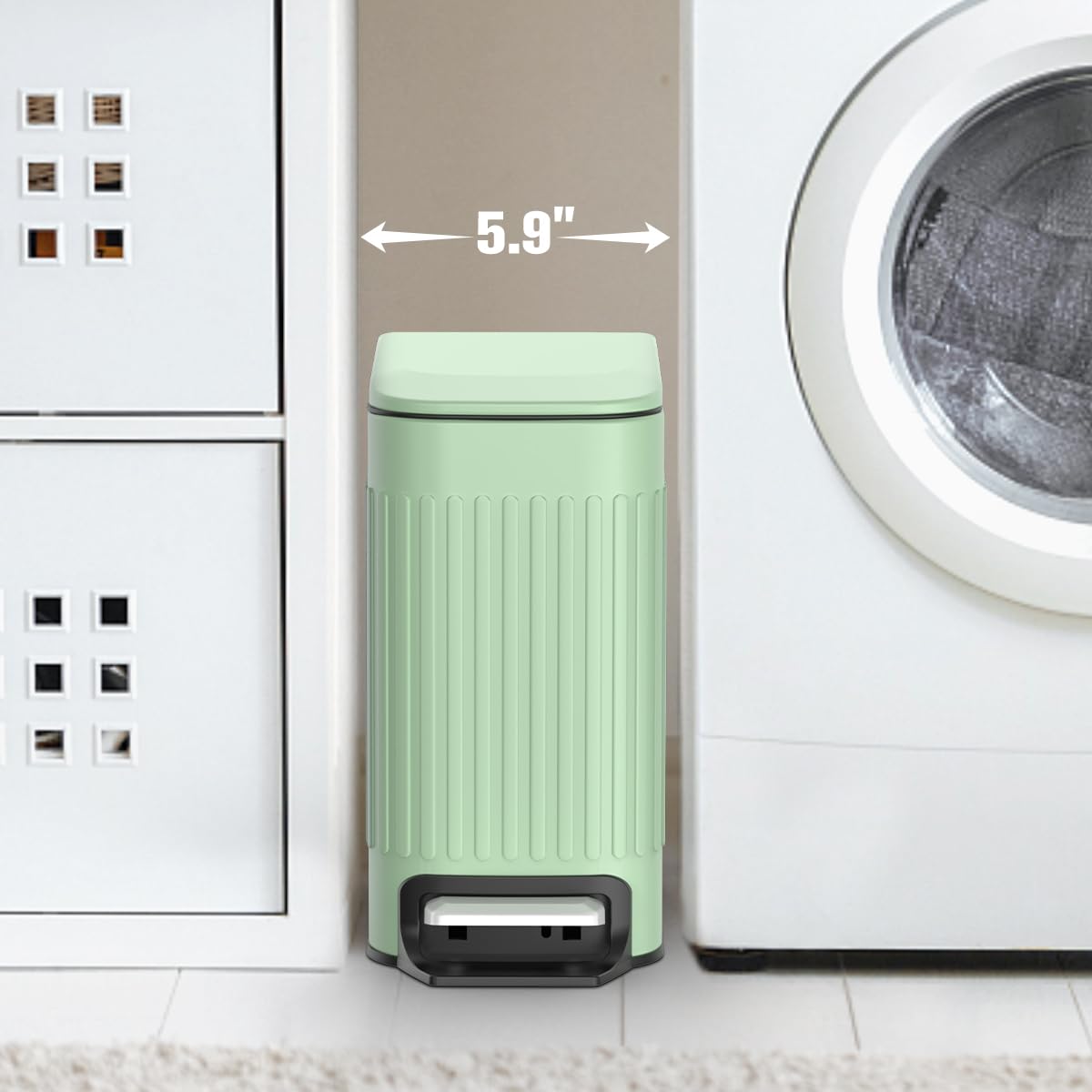 TrashAid Slim Bathroom Trash Can with Lid Soft Close, 6 Liter/1.6 Gallon Stainless Steel Small Garbage Can with Removable Inner Bucket, Step Pedal, Slim Wastebasket for Toilet, Office, Bedroom, Green