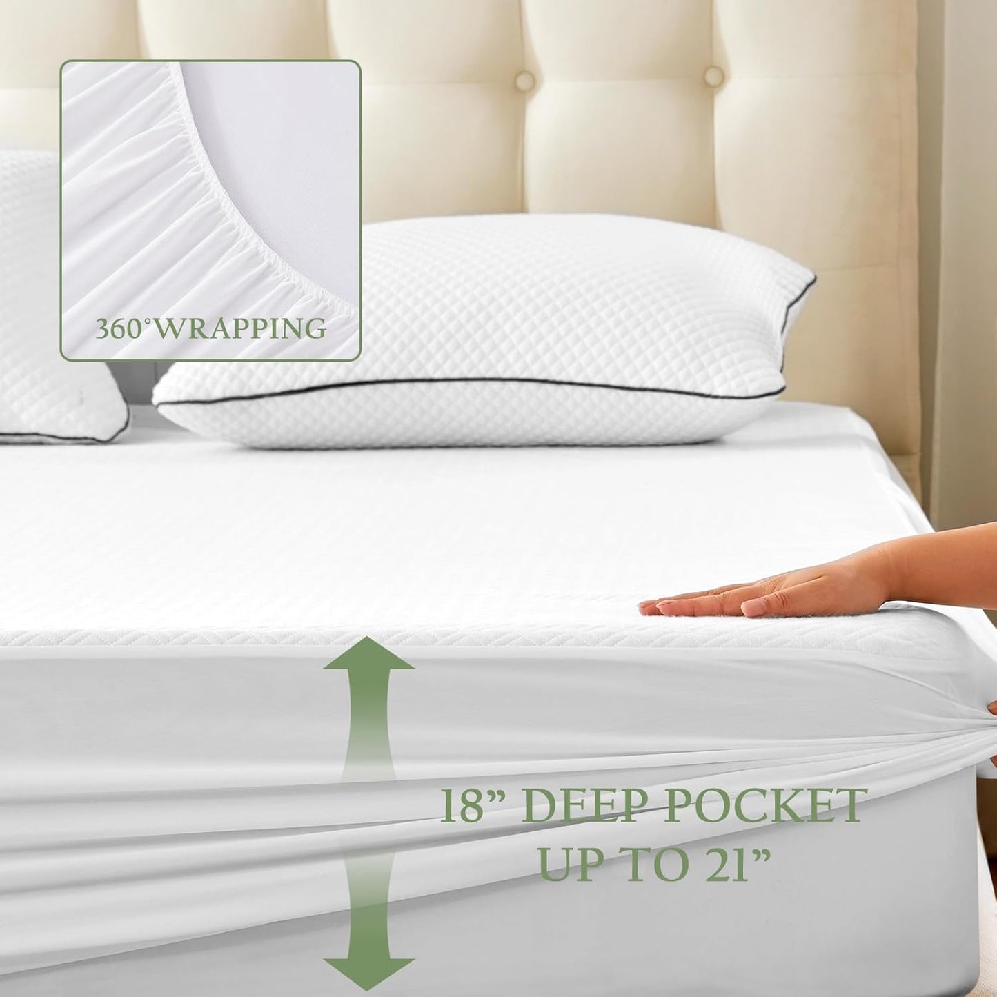 100% Waterproof Twin XL Mattress Protector, Breathable Bamboo Rayon Mattress Cover with 8”-21” Deep Pocket, Noiseless Cool 3D Air Mattress Cover, Hypoallergenic & Odor Resistant