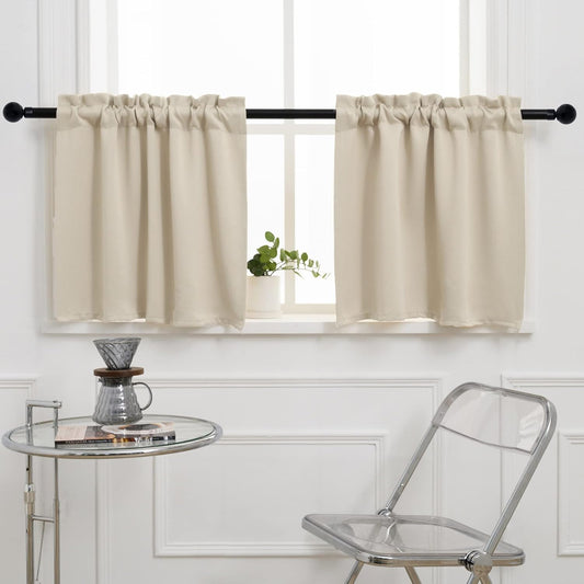 Pickluc Cafe Curtain (Half Window Curtain) 30 Inches Length, Rod Pocket Kitchen Curtain, Short Blackout Curtain for Small Window, 30" Wide and 30" Long, 2 Panels, Ivory