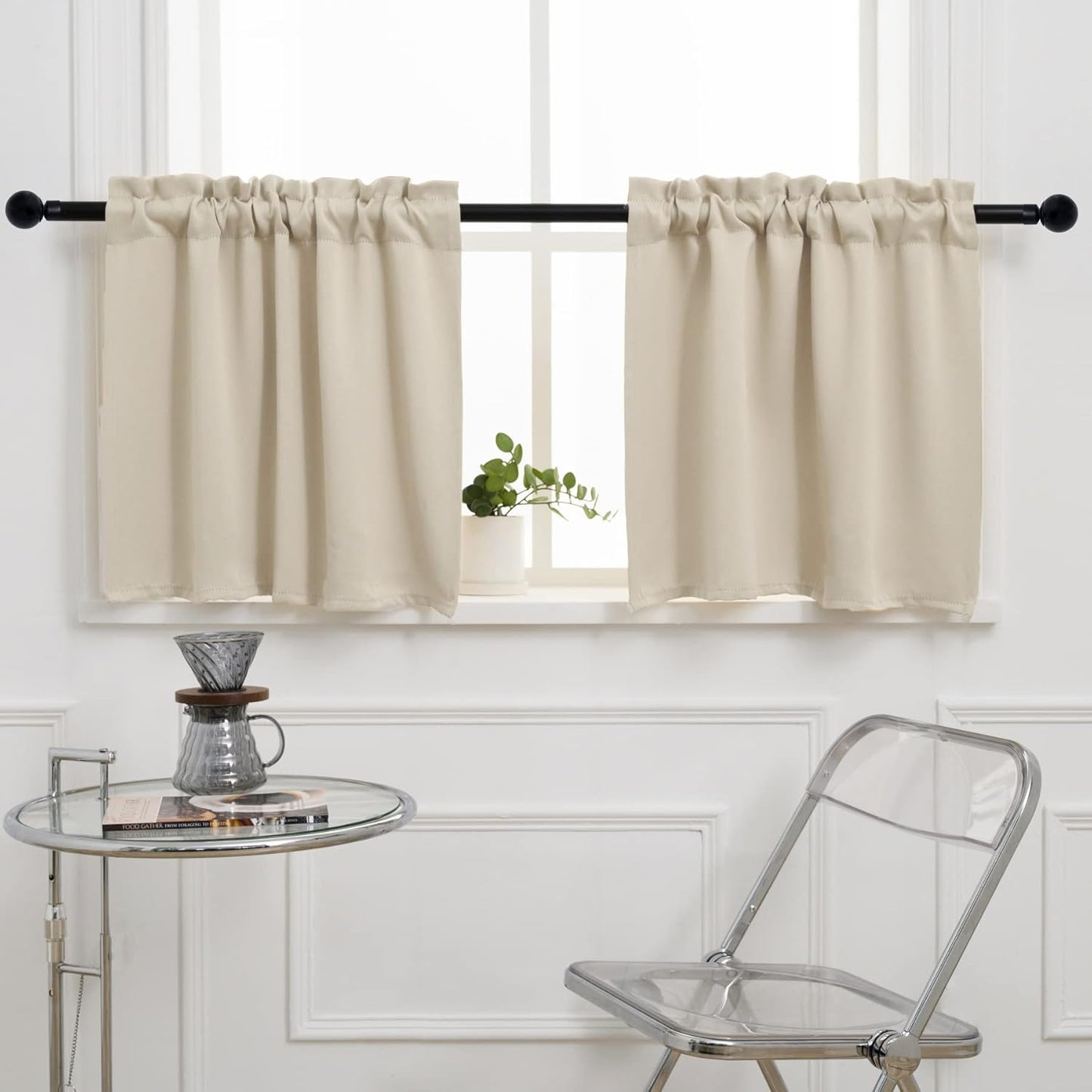 Pickluc Cafe Curtain (Half Window Curtain) 24 Inches Length, Rod Pocket Kitchen Curtain, Short Blackout Curtain for Small Window, 30" Wide and 24" Long, 2 Panels, Ivory