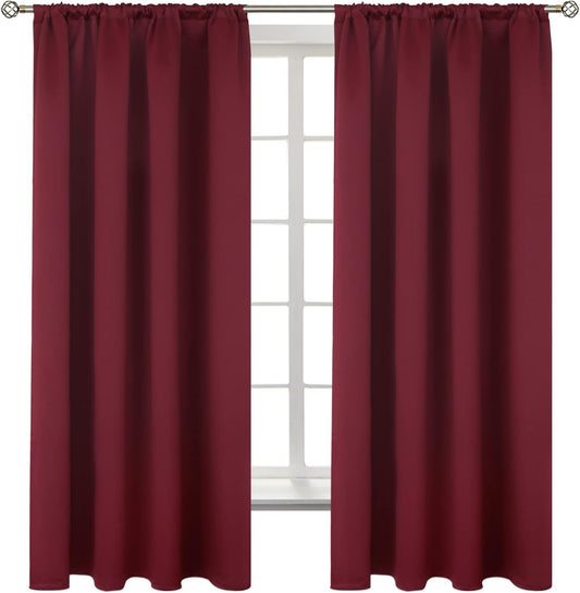 BGment Burgundy Blackout Curtains 63Inches Long for Bedroom - Wine Red Thermal Insulated Window Treatments with Rod Pocket Room Darkening for Christmas Living Room, 52 x 63 Inch, 2 Panels