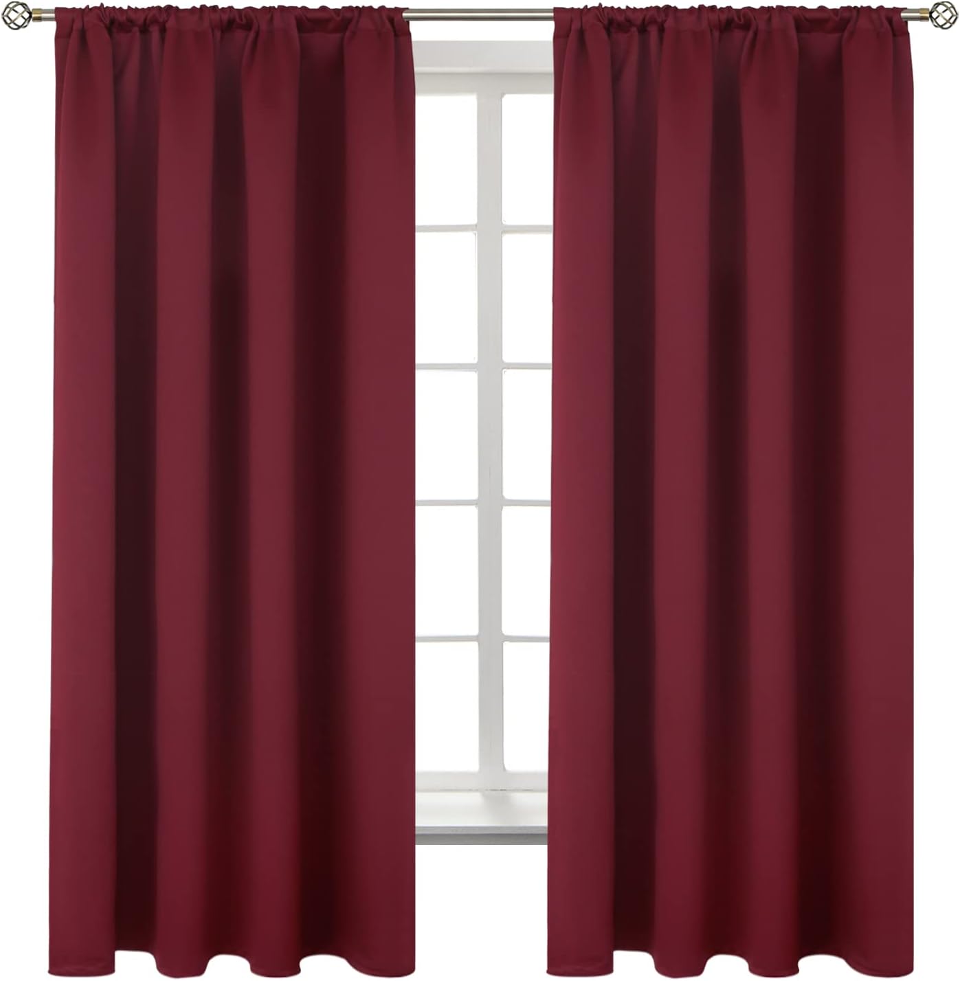 BGment Burgundy Blackout Curtains 63 Inch Length for Bedroom - Rod Pocket Thermal Insulated Room Darkening Curtain for Living Room, 42 x 63 Inch, 2 Panels