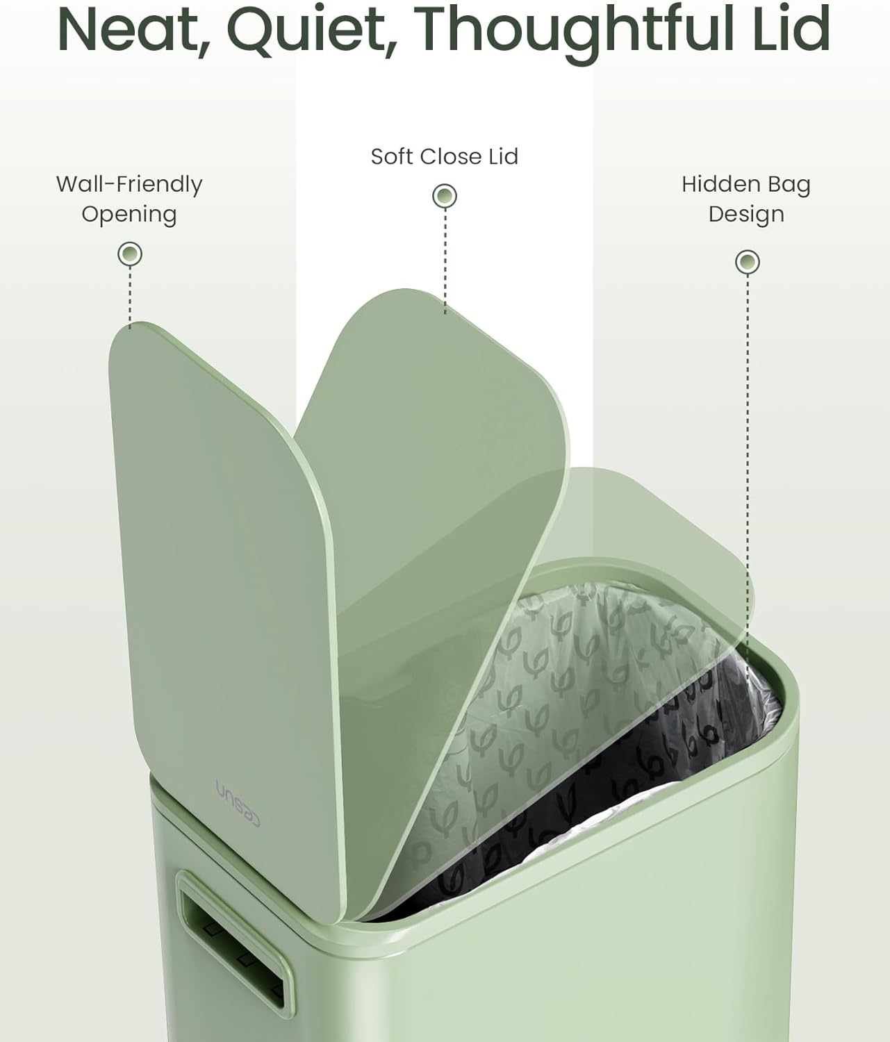 Cesun Small Bathroom Trash Can with Lid Soft Close, Step Pedal, 5 Liter / 1.3 Gallon Stainless Steel Garbage Can with Removable Inner Bucket, Waste Basket for Bathroom, Bedroom (Green)