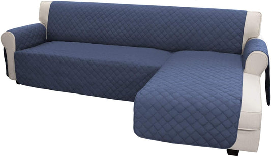 Easy-Going Slipcover for L-Shape & Sectional Couches - Reversible Chaise Lounge Cover - Dog & Cat-Proof Furniture Protector (Large, Dark Blue)