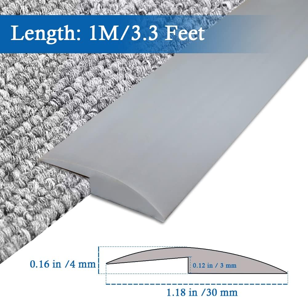 Floor Transition Strip Self Adhesive Carpet & Flooring Transitions Edging Trim Strip PVC Threshold Transitions Suitable for Threshold Height Less Than 5mm (3.3Ft, Gray)