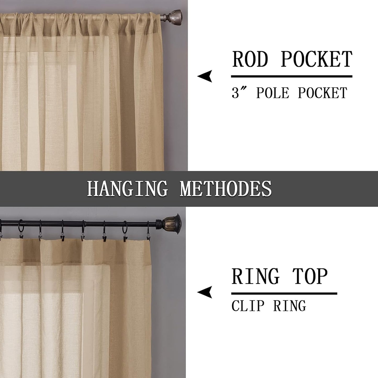 Tollpiz Sheer Tier Curtains Kitchen Linen Textured Half Curtain Sheers Light Filtering Rod Pocket Voile Bathroom Short Curtains for Farmhouse, 25 x 30 inches Long, Beige, Set of 2 Panels