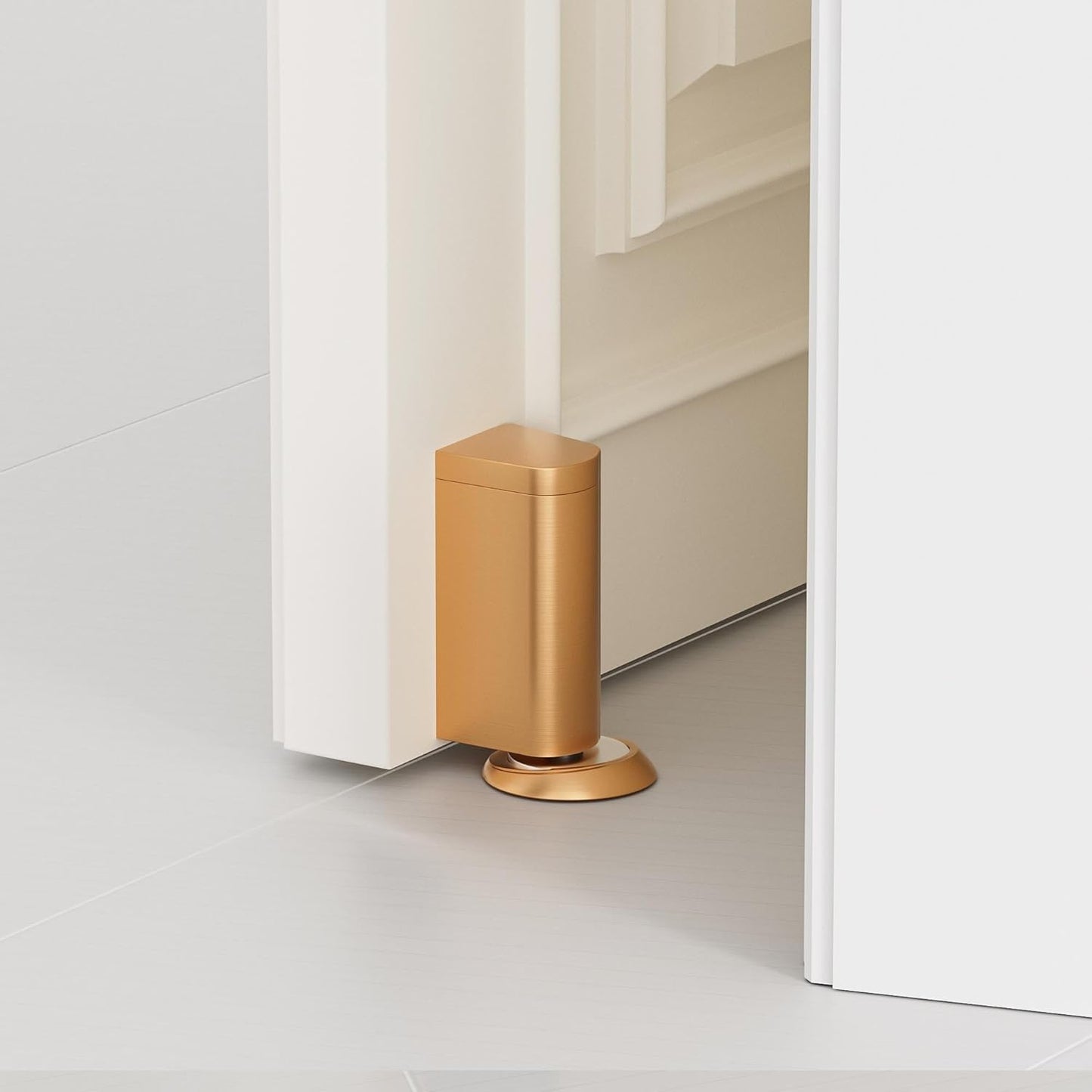 Windproof Magnetic Door Stoppers, 0-0.78" Stroke Mechanical Doorstop, No-Hole Flooring Door Suction with 3M Strong Adhesive and Screws, Gold, 1 Pack