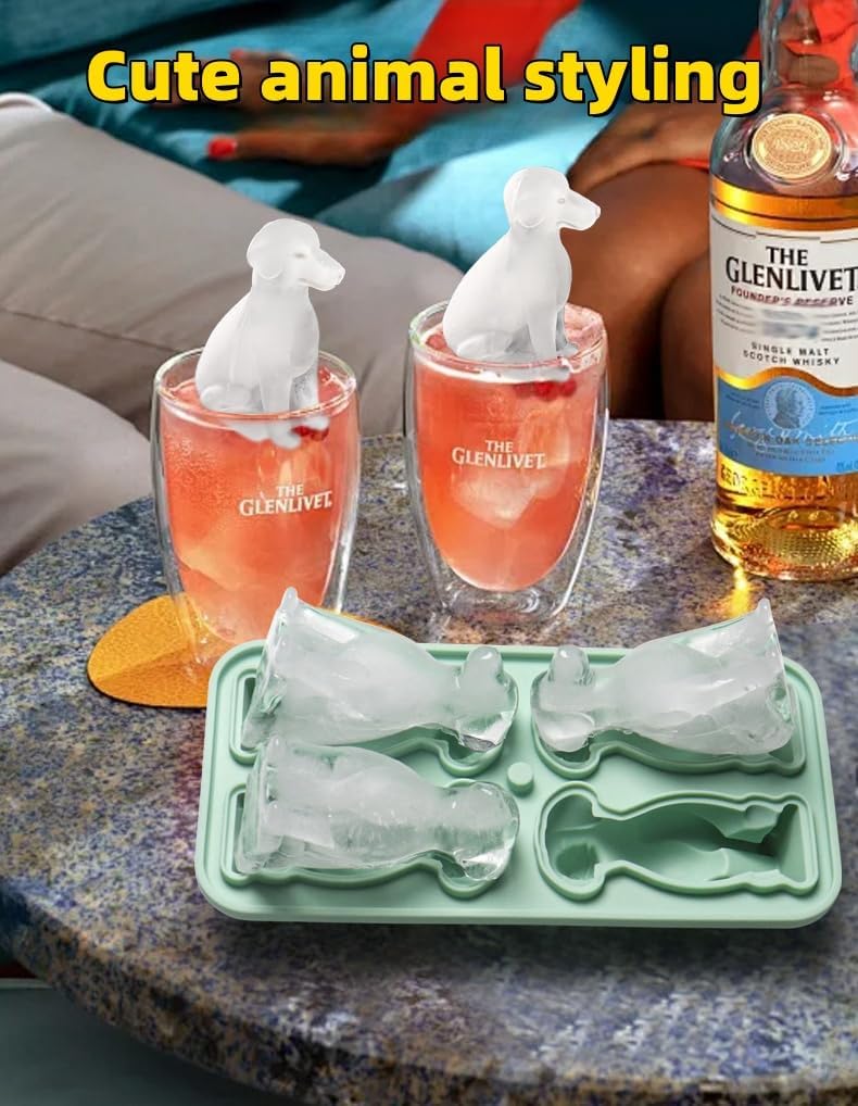 Cute 3D Labrador Dog Silicone Ice Cube Tray Mold Cartoon Animal Ice Box BPA-Free (Green)