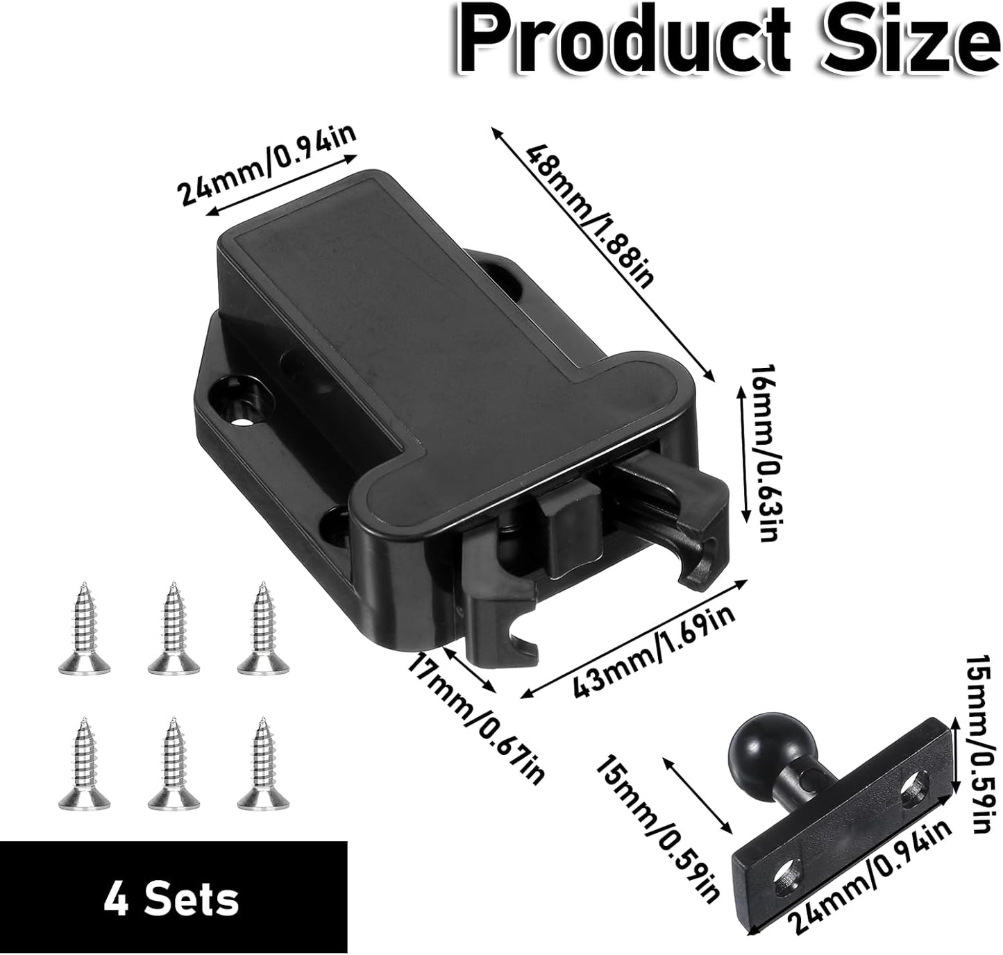 4Pack Push Latches for Cabinets, Push to Open Catch Lock,Safe Rebound Self-Locking Device Drawer Catch Push to Open Door Latch Cabinet Hardware for Cabinet Drawer Wardrobe Kitchen Door