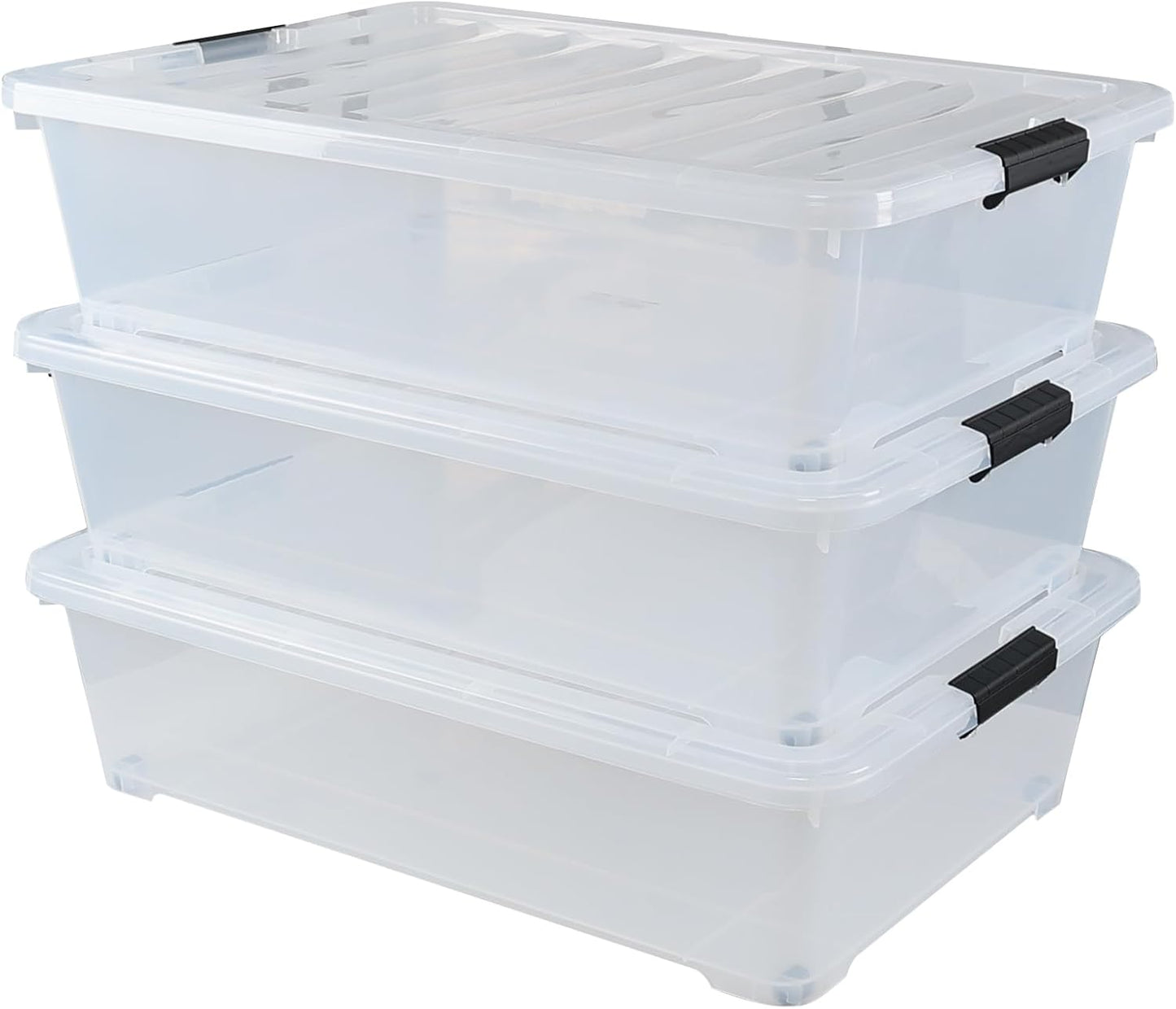 50 Quart Wheeled Latching Storage Box, Stackable Bin with Latch Lid, Plastic Container to Organize Shoes Underbed (3 Pack)