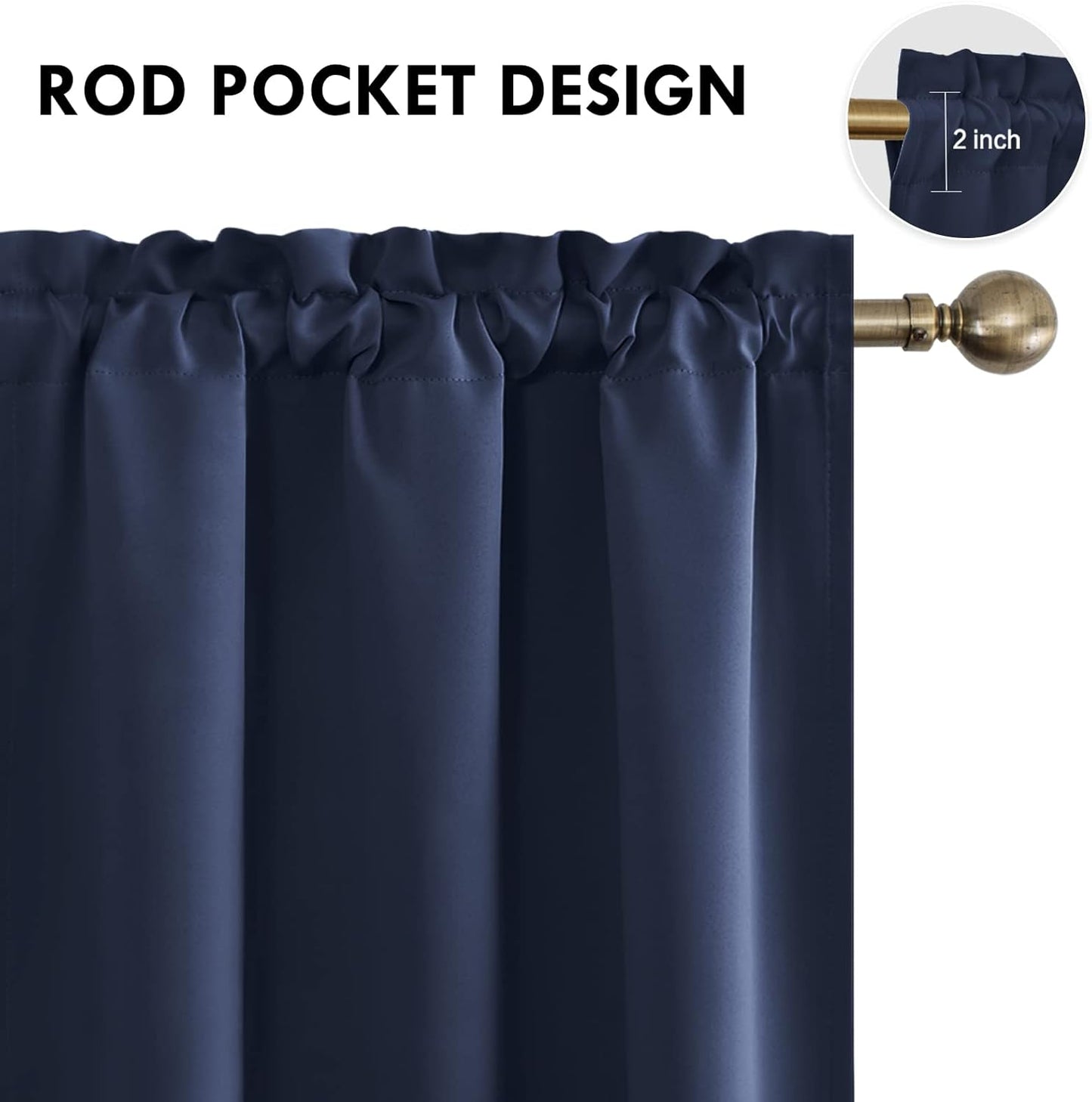 DWCN Blackout Curtains Room Darkening Thermal Insulated Bedroom Curtains Window Curtain Panels, 38 x 84 inches Long, Set of 2 Navy Rod Pocket Drapes