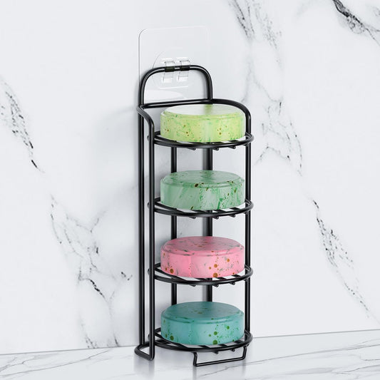 4-Tier Shower Soap Shampoo Bar Holder, Self Adhesive & Freestanding Draining Soap Dish Caddy for Bathroom Wall Accesories Decor Black