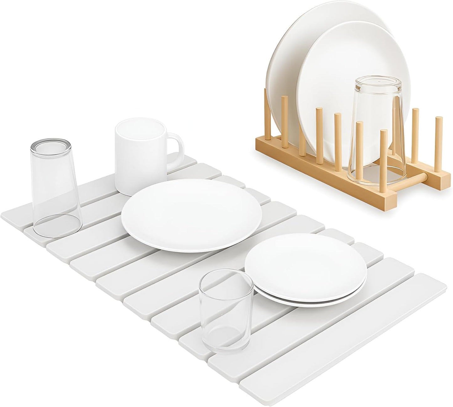 Stone Dish Drying Mat – Large 24×16 Quick Dry Stone Mat Kitchen, Diatomaceous Earth Dish Drying Mat for Kitchen Counter with Wooden Drying Rack, Fast Drying Stone Mat, Eco-Friendly & Super Absorbent