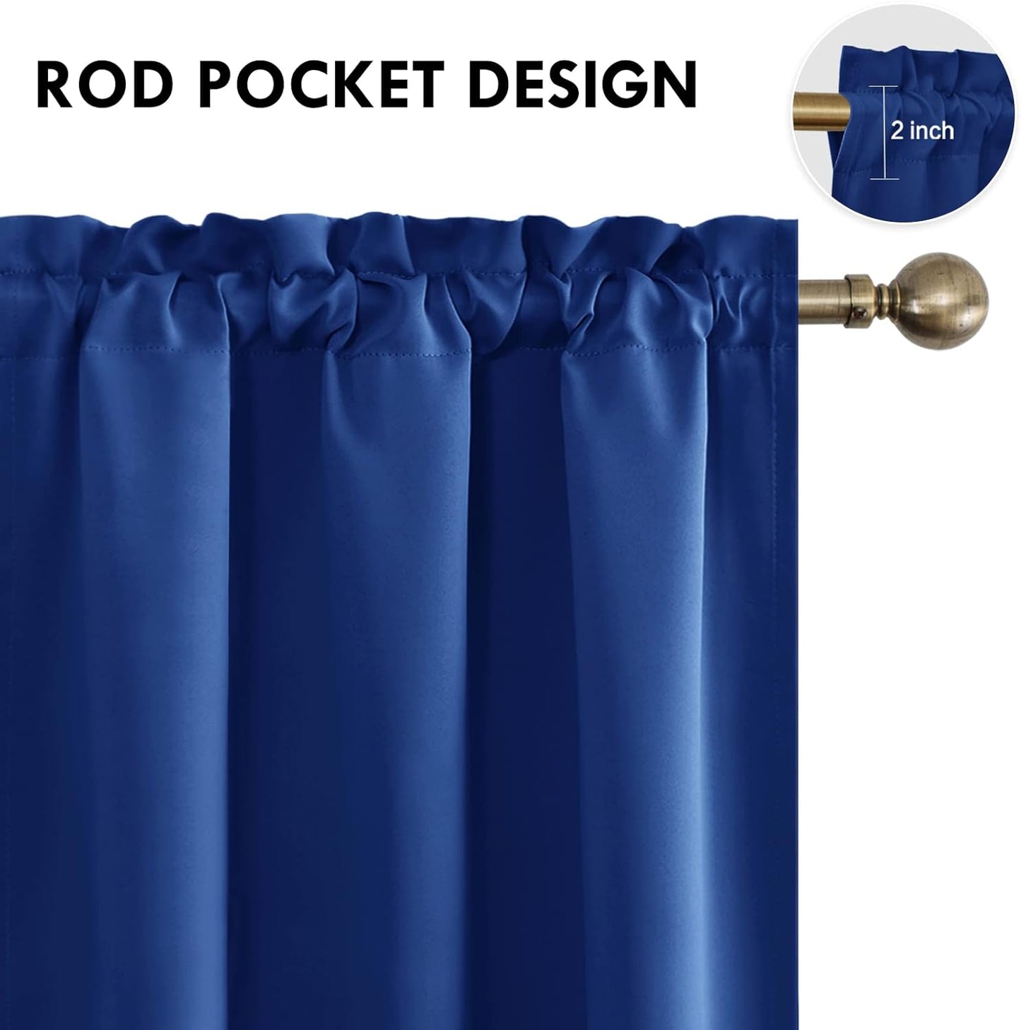 DWCN Blackout Curtains Room Darkening Thermal Insulated Bedroom Curtains Window Curtain Panels, 38 x 54 inches Long, Set of 2 Classic Blue Rod Pocket Drapes