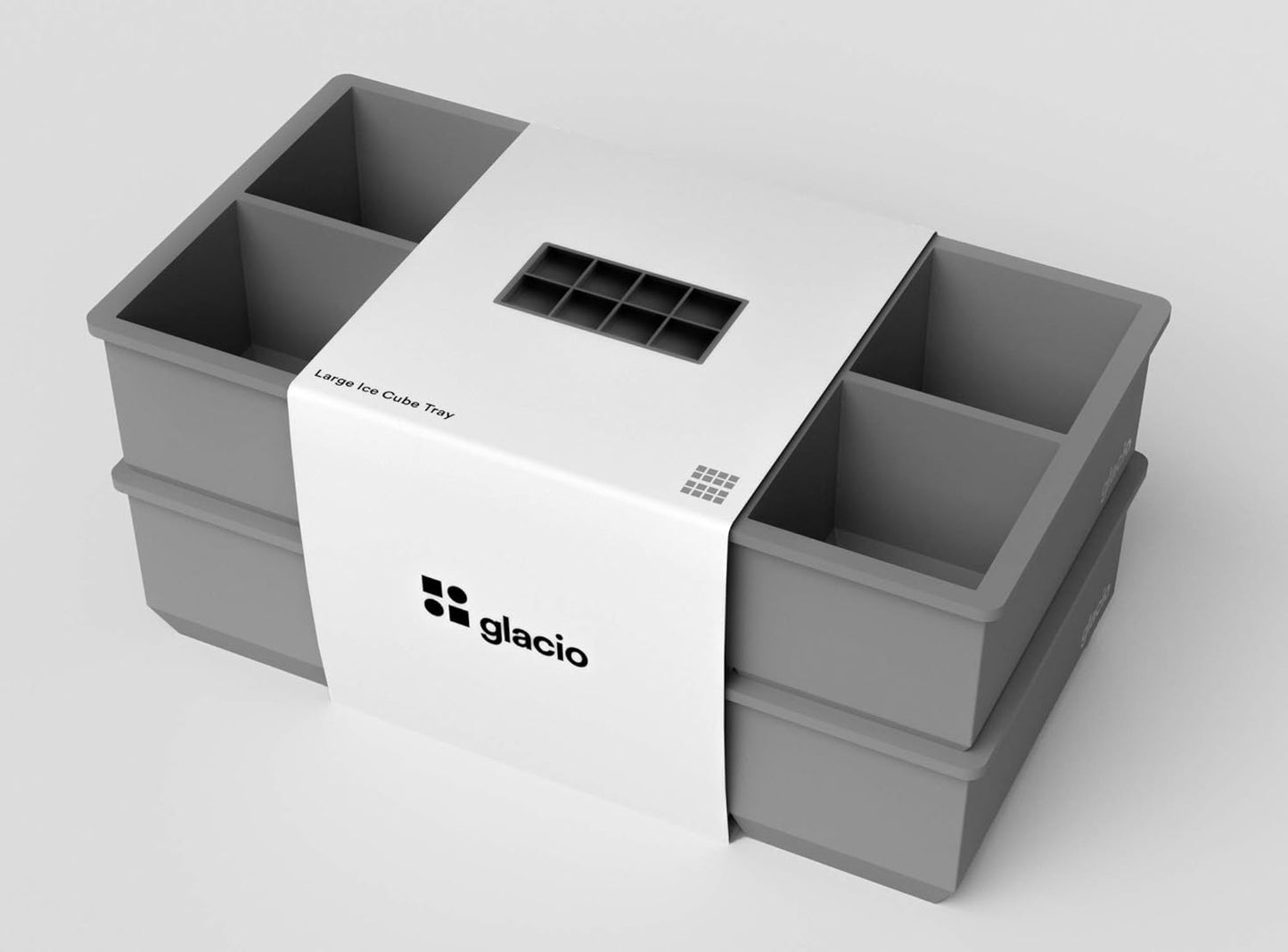 glacio Ice Cube Molds – 2-Pack Silicone Trays for 8 Large Square Cubes – Slow-Melt Ice for Whiskey, Cocktails, Coffee & More