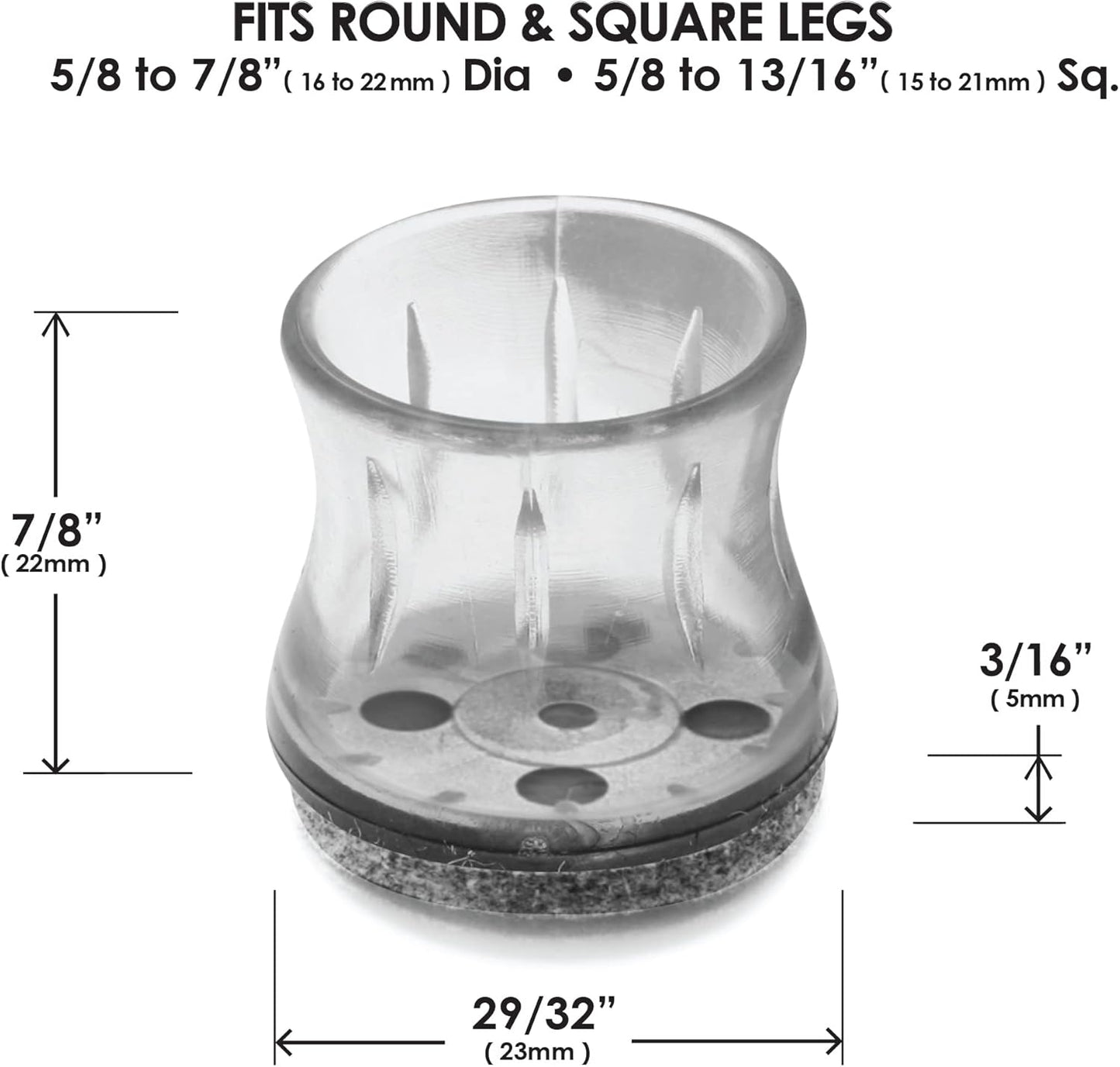 Slipstick GorillaFelt Chair Leg Floor Protectors for Hardwood Floors, Clear Sleeve Felt Pads for Furniture That Stay On, Fits Round & Square Legs, Includes 8 Premium Transparent Chair Socks, CB182