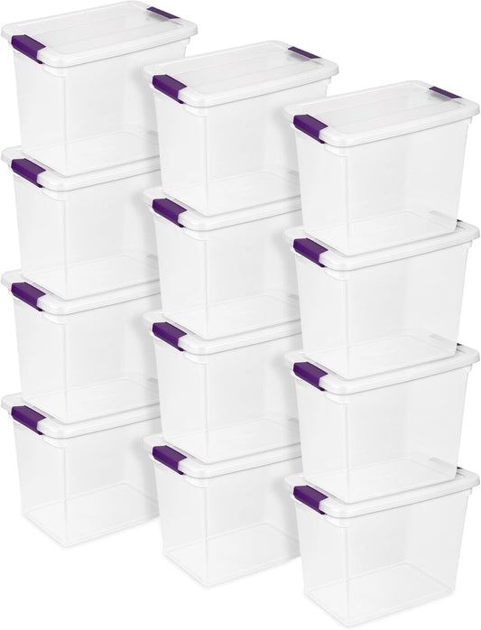 Sterilite 12-Pack 27 Quart ClearView Latch Box, Stackable Organizer Bins with Latching Lids - Clear Plastic Organization Containers for Closet, Bedroom, Shelving Units and Everyday Home Storage