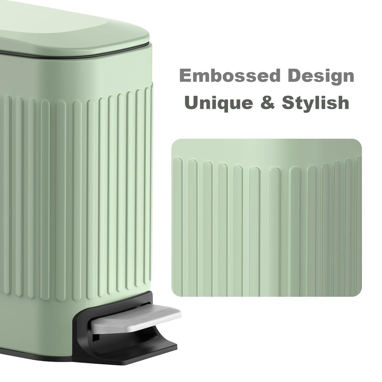 TrashAid Slim Bathroom Trash Can with Lid Soft Close, 6 Liter/1.6 Gallon Stainless Steel Small Garbage Can with Removable Inner Bucket, Step Pedal, Slim Wastebasket for Toilet, Office, Bedroom, Green